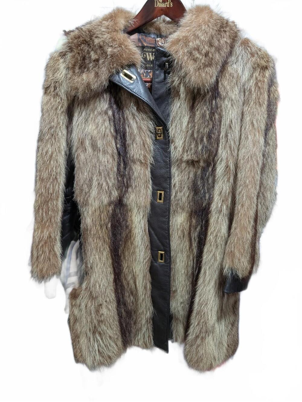 Vintage Weiss of Cleveland Raccoon Fur and Leather Coat with Paisley Lining